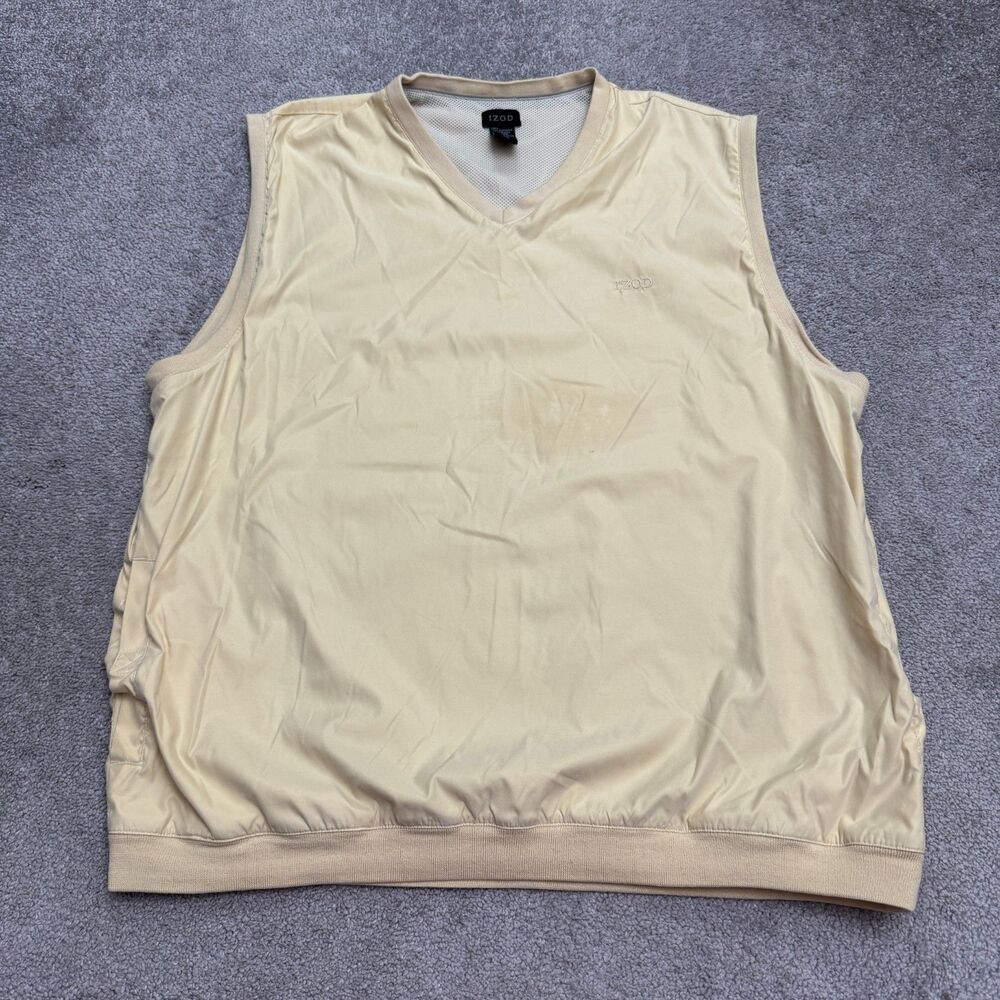 IZOD Golf Windshirt V-Neck Sleeveless Vest Mens 2XL Yellow Vintage Mesh Lined